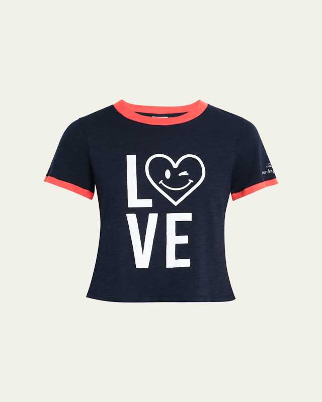 Short-Sleeve Love Heart Smiley Ringer Tee